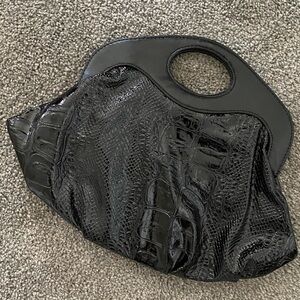 Black Patent Faux Leather Snake Skin Pattern Clutch Purse Hand Bag🐍